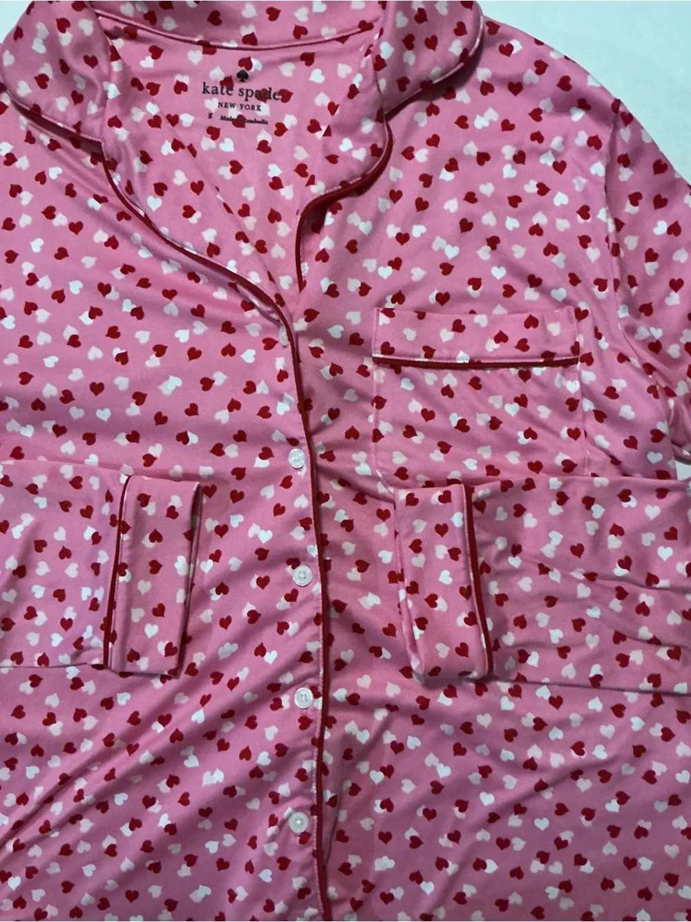 Kate Spade Pajama Set Heart Print Button-Down Top and Long Pants